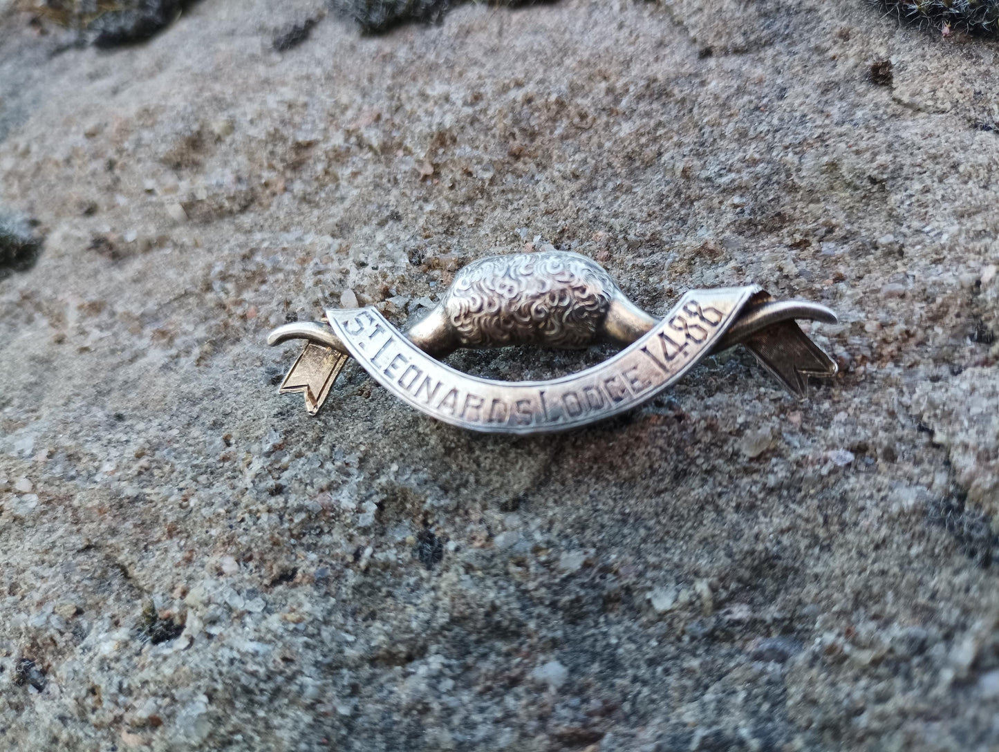 Antique St Leonards Masonic Lodge Brooch: Gold Plated Silver Freemason Pin