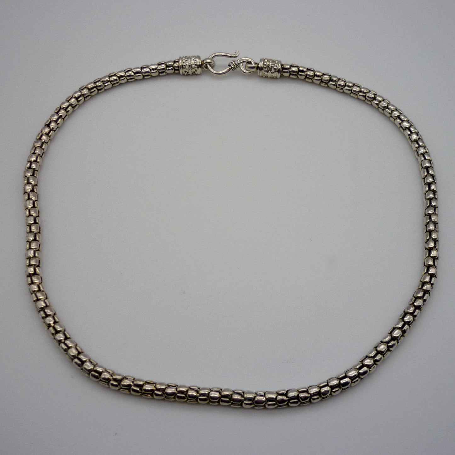 Silver Popcorn Snake Chain, Indian Silver Necklace, Hook Clasp Closure