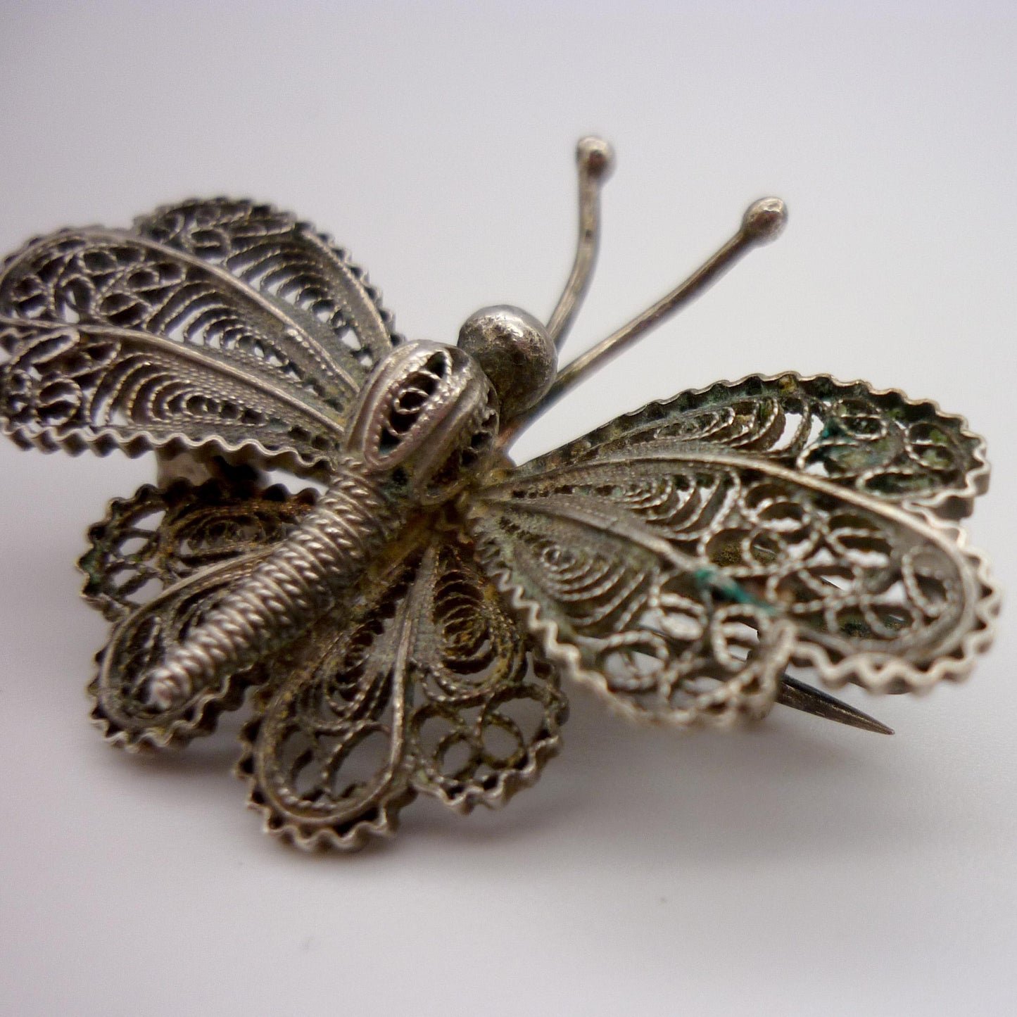 Antique Filigree Butterfly Brooch: Art Nouveau Silver Pin
