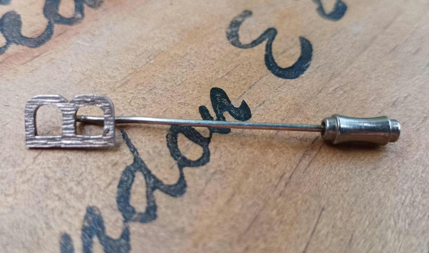 Vintage Silver Letter B Stick Pin: Initial Lapel Brooch