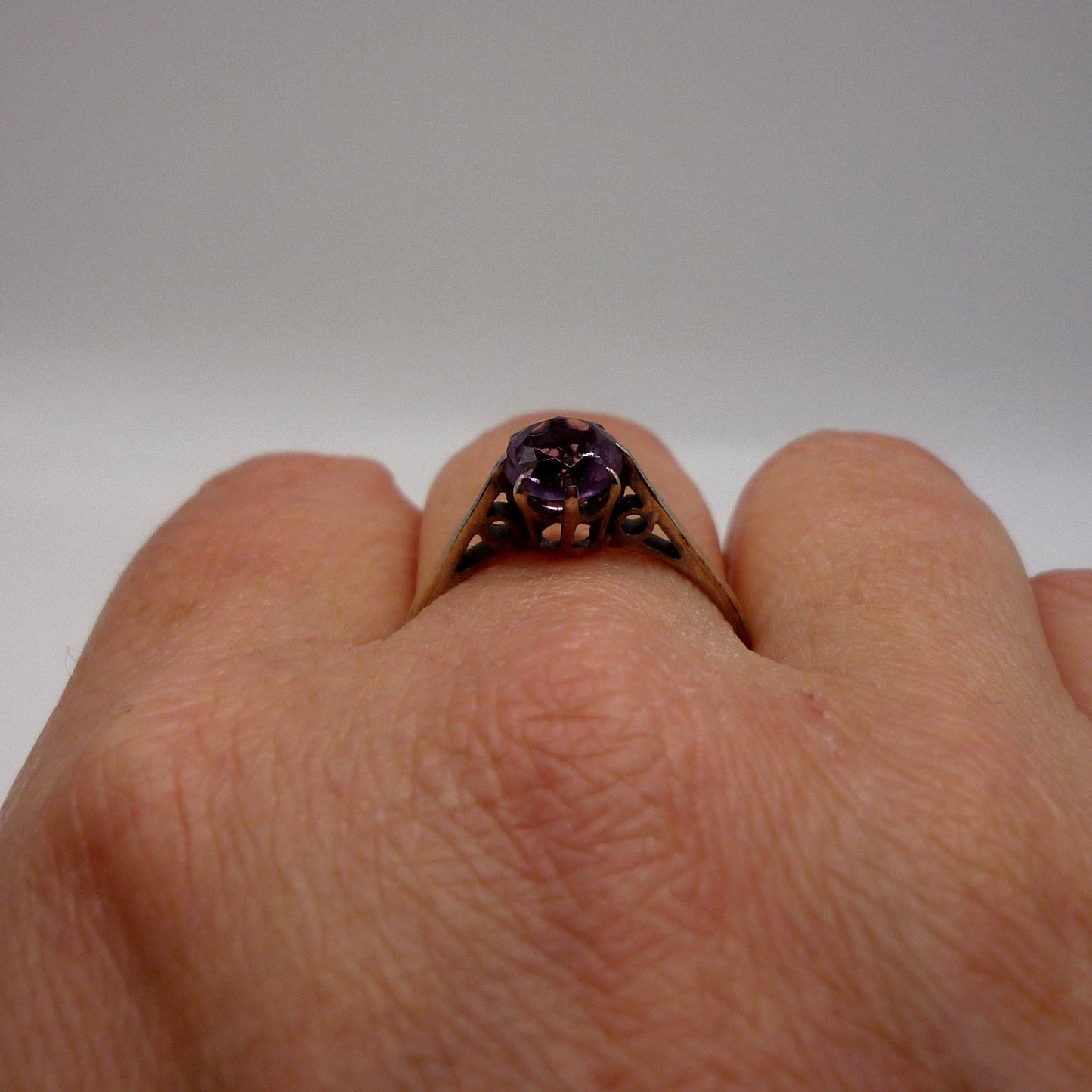 Vintage Silver Amethyst Solitaire Ring Size 8.25