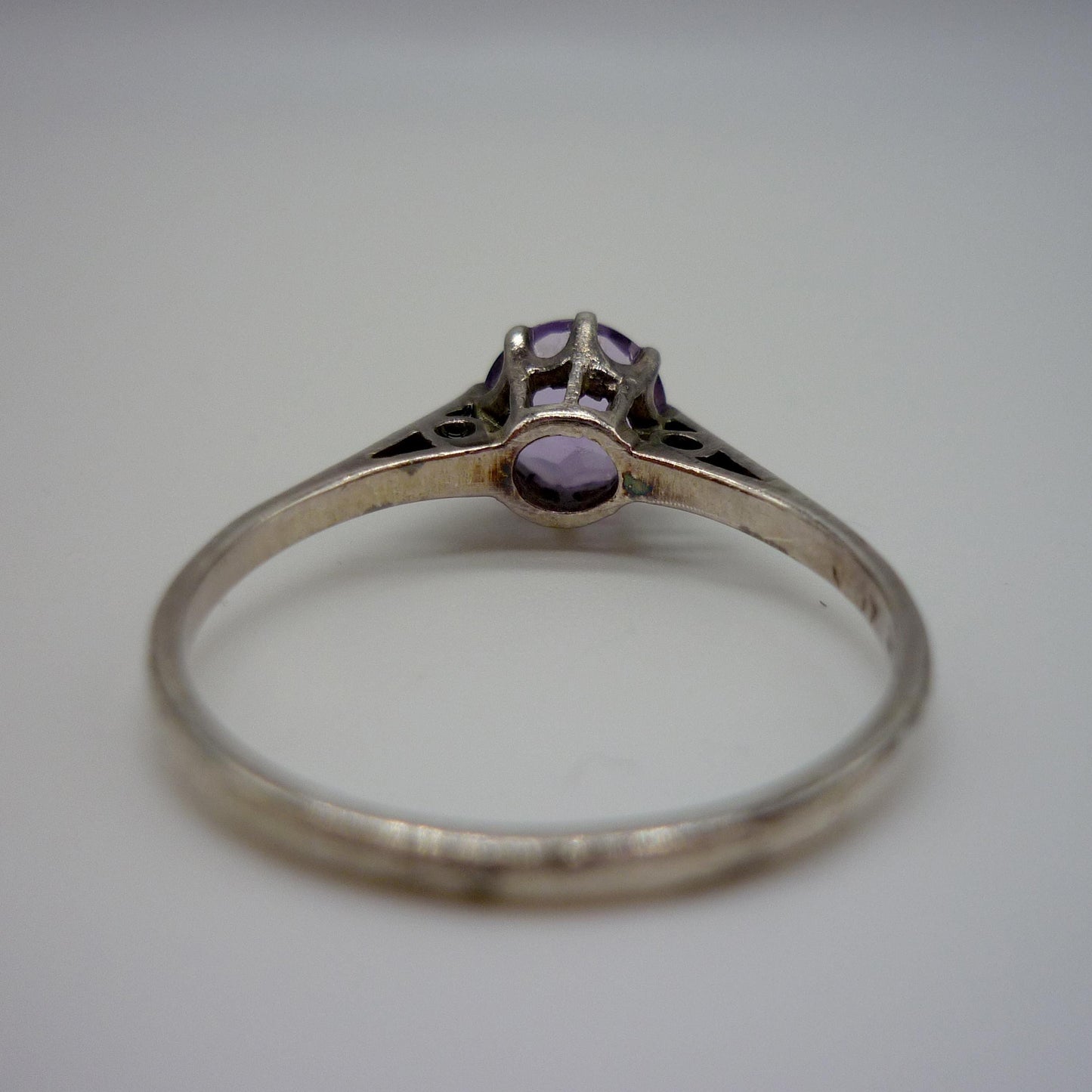 Vintage Silver Amethyst Solitaire Ring Size 8.25