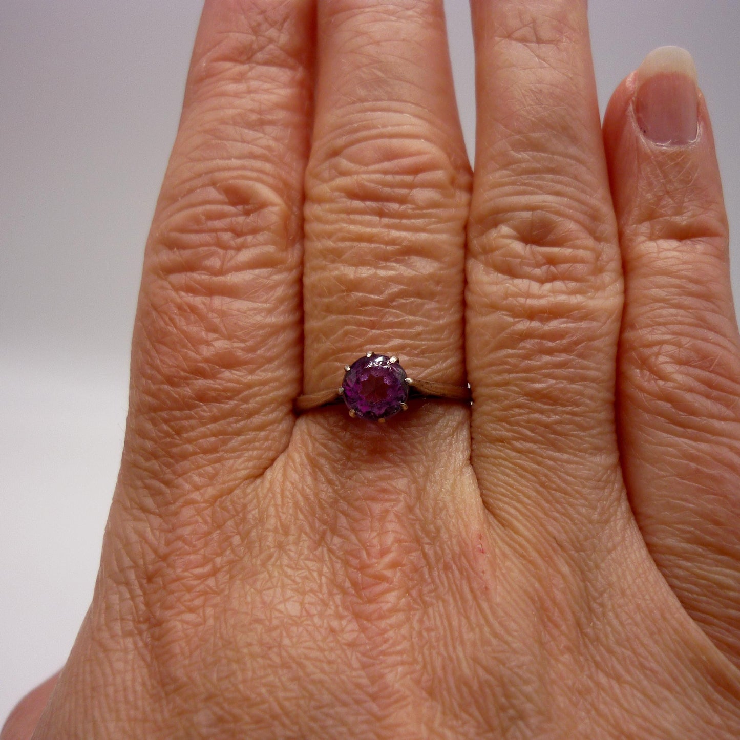 Vintage Silver Amethyst Solitaire Ring Size 8.25