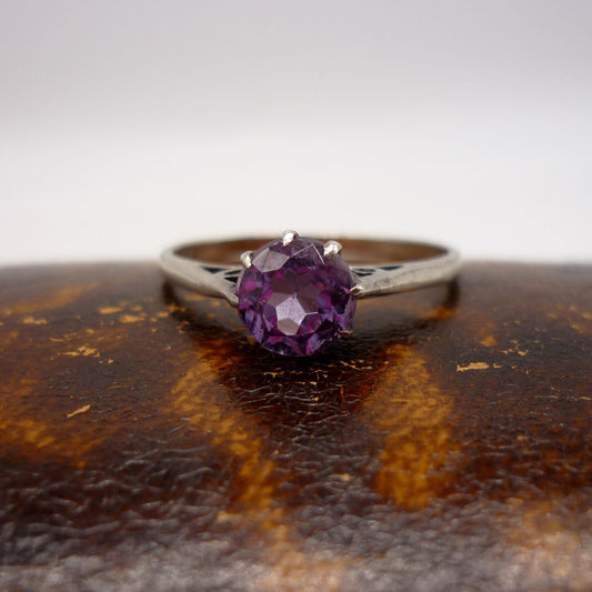 Vintage Silver Amethyst Solitaire Ring Size 8.25