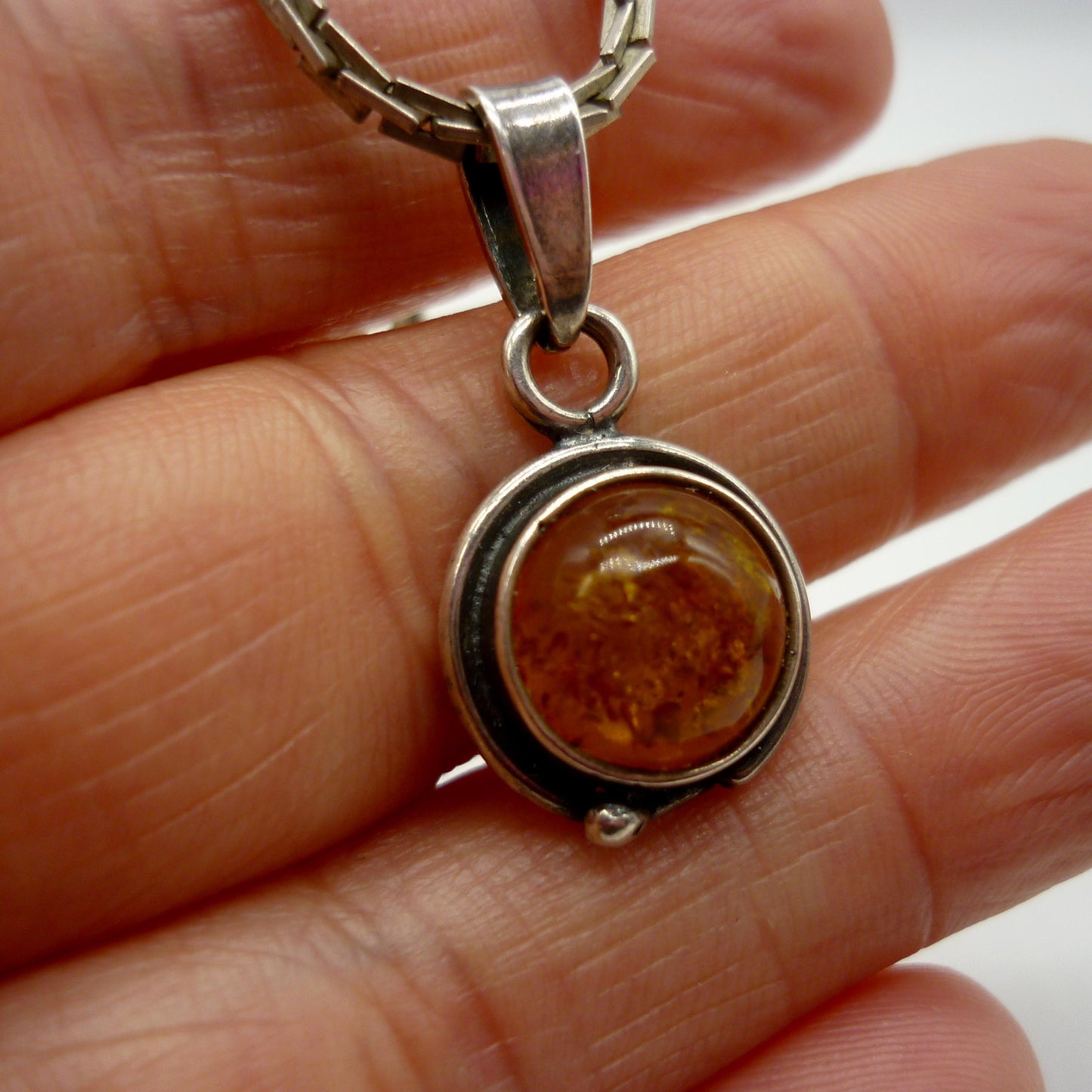 Vintage Silver Amber Pendant on Chain