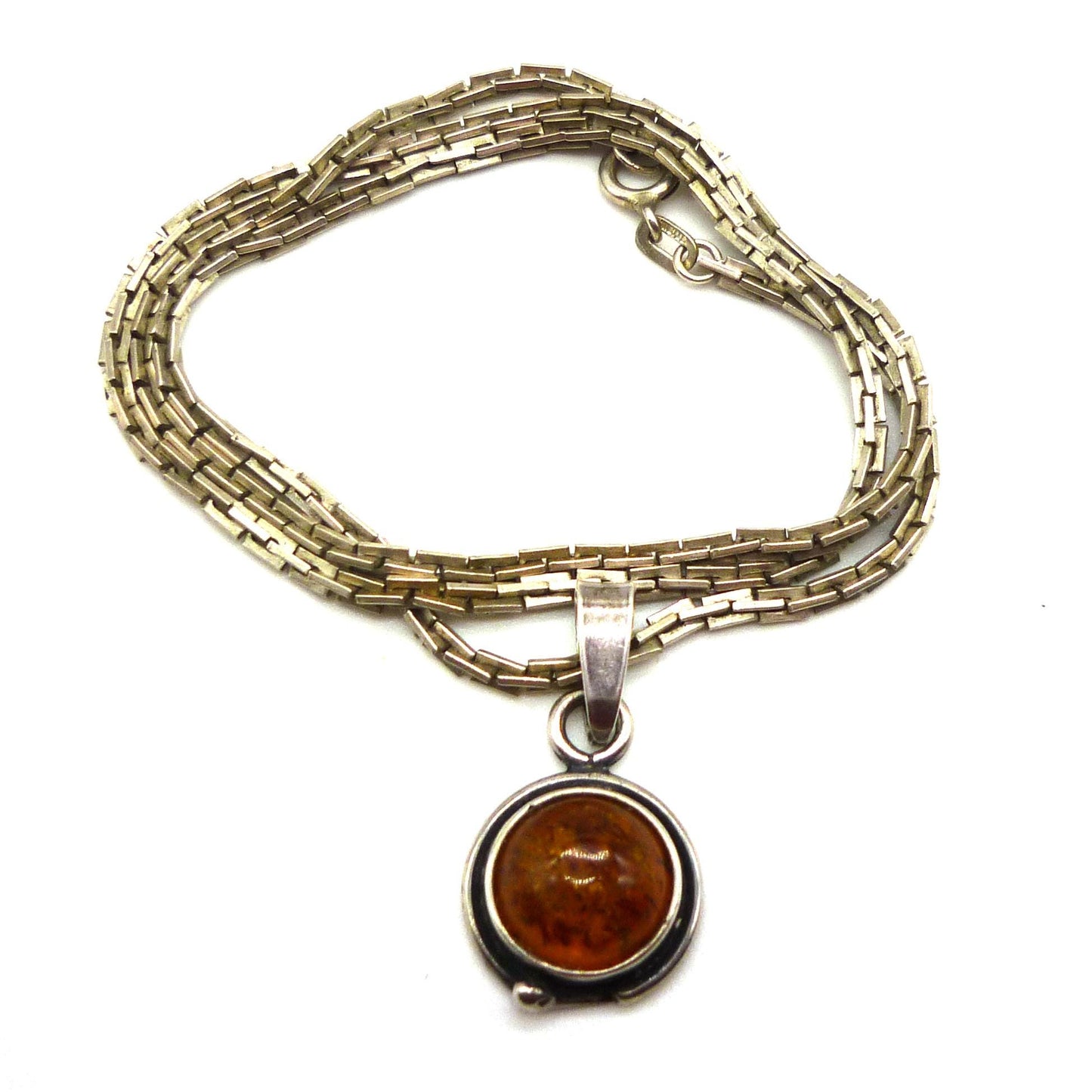 Vintage Silver Amber Pendant on Chain