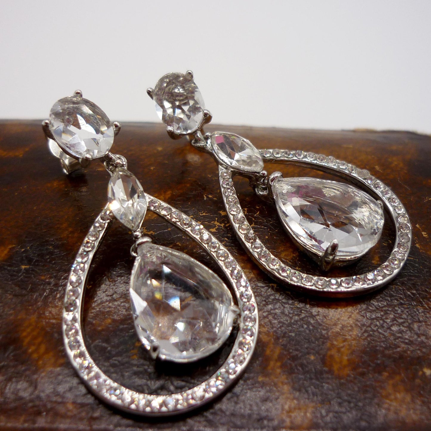 Vintage Fiorelli Earrings, Large Crystal Dangle Earrings