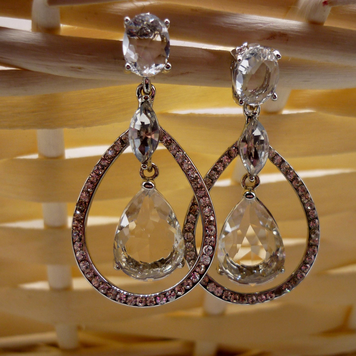 Vintage Fiorelli Earrings, Large Crystal Dangle Earrings