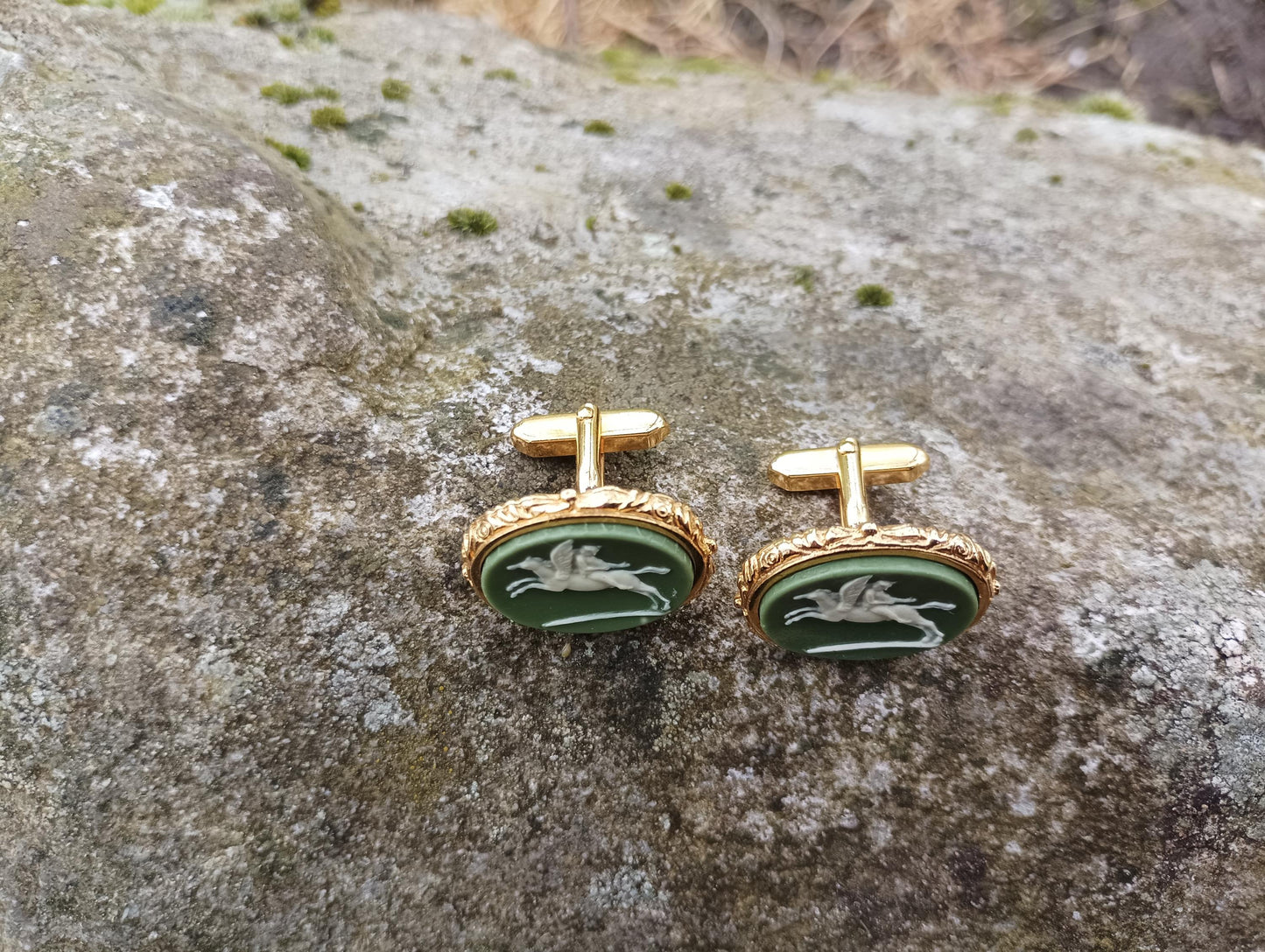 1950s Dante Pegasus Cufflinks: Gold-Plated Greek Mythology Jewelry