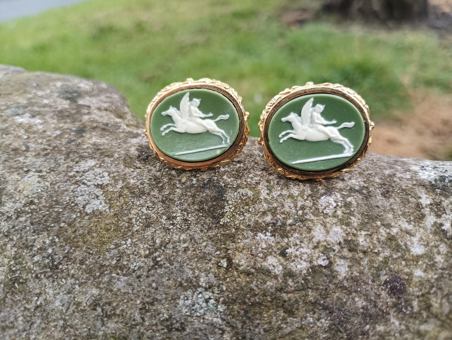 1950s Dante Pegasus Cufflinks: Gold-Plated Greek Mythology Jewelry