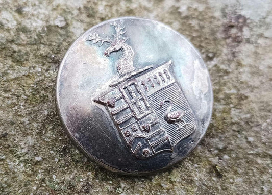 Victorian Livery Button Brooch: Antique Silver Stag & Swan Heraldry Pin