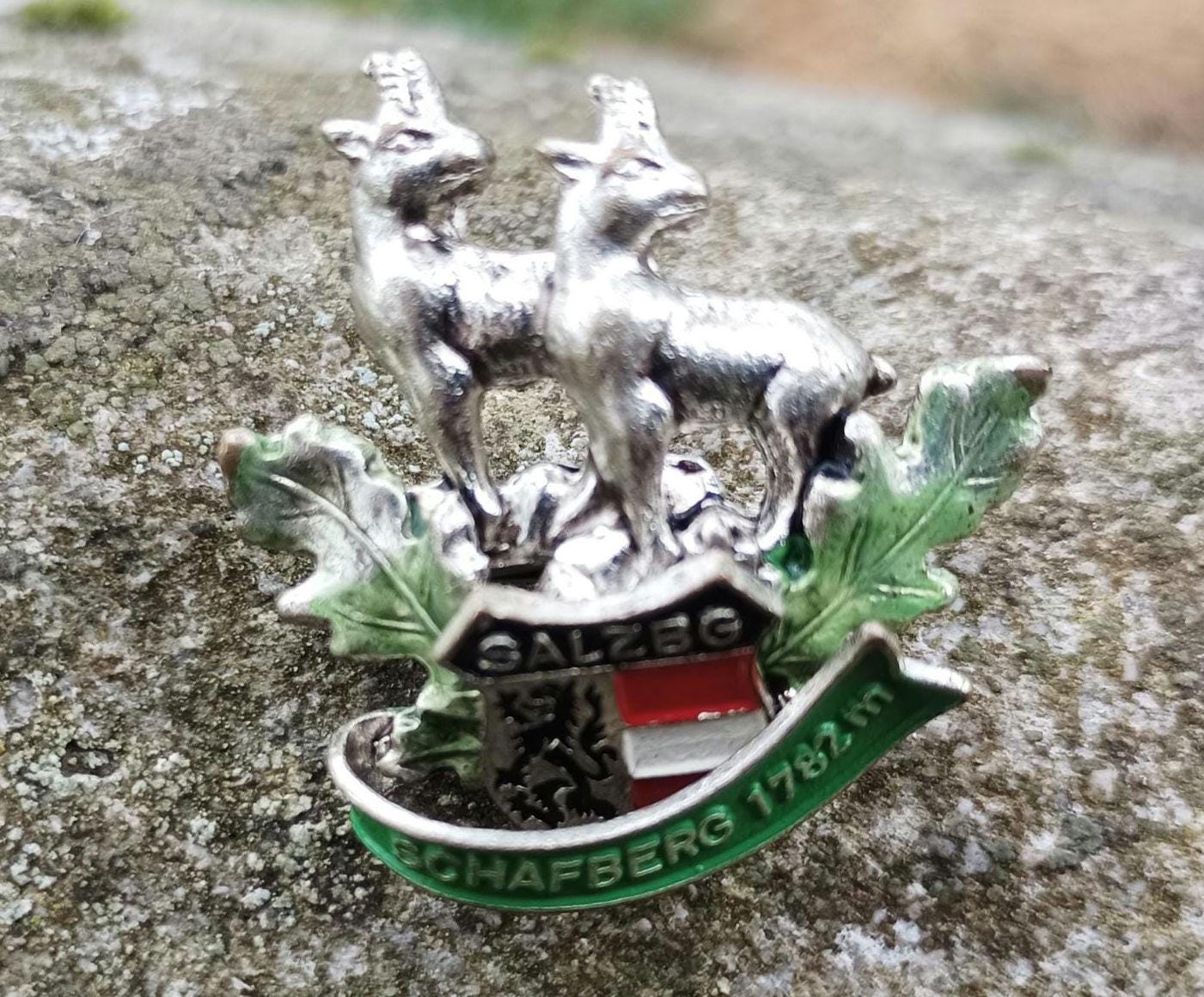 Vintage Salzburg Enamel Pin: Schafberg Mountain Goat Souvenir