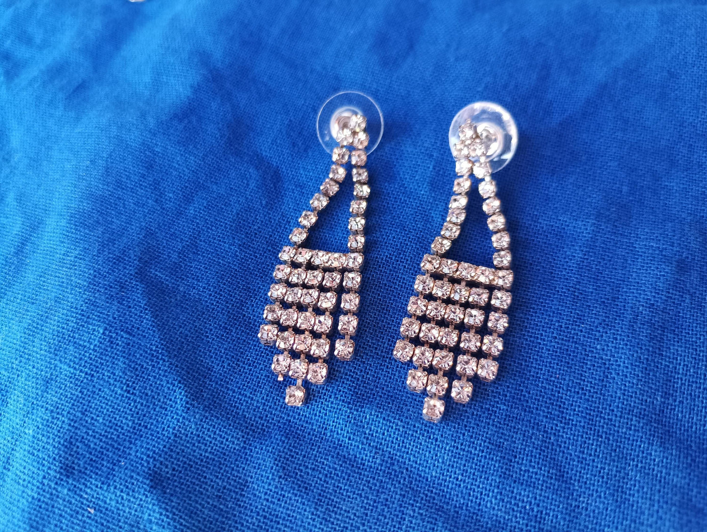 Vintage Rhinestone Dangle Earrings: Silver Plated Chandelier Jewelry