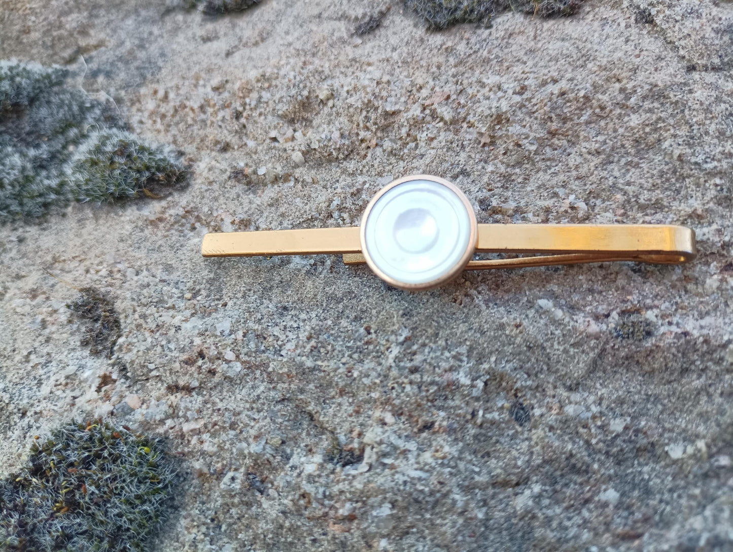 Vintage 1970s Mother of Pearl Tie Clip: Gold Tone Retro Accessory