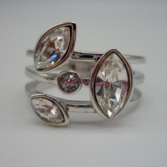 Vintage Aurora Swarovski Ring Size 7.75, Multi Band Silver Tone Crystal Ring