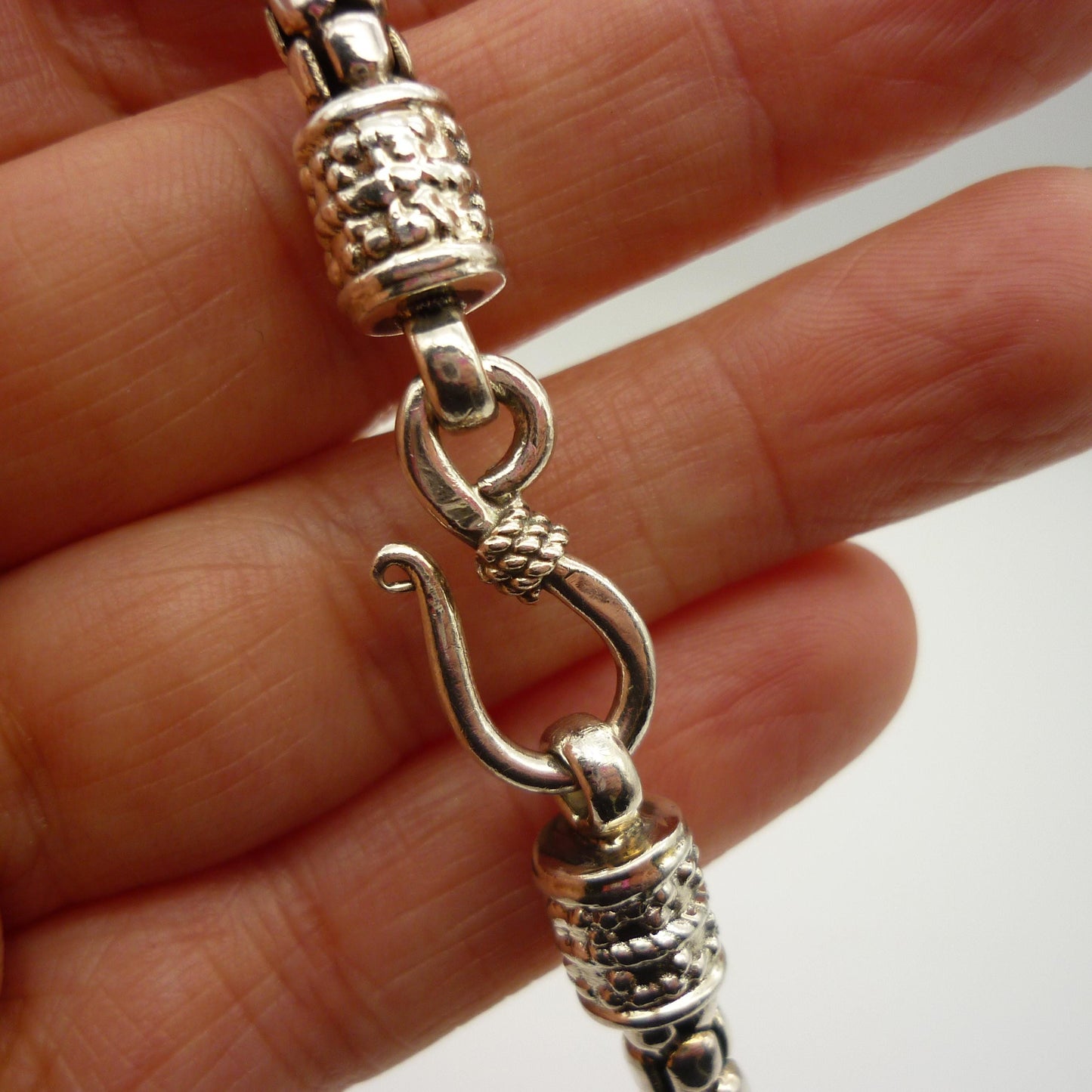 Silver Popcorn Snake Chain, Indian Silver Necklace, Hook Clasp Closure