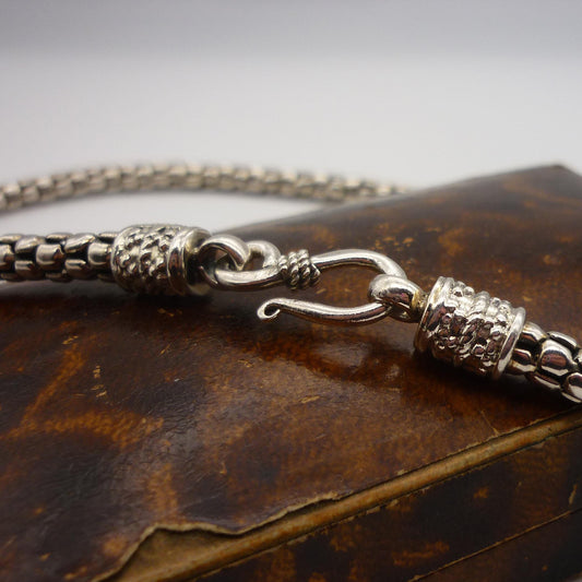 Silver Popcorn Snake Chain, Indian Silver Necklace, Hook Clasp Closure