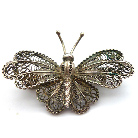 Antique Filigree Butterfly Brooch: Art Nouveau Silver Pin