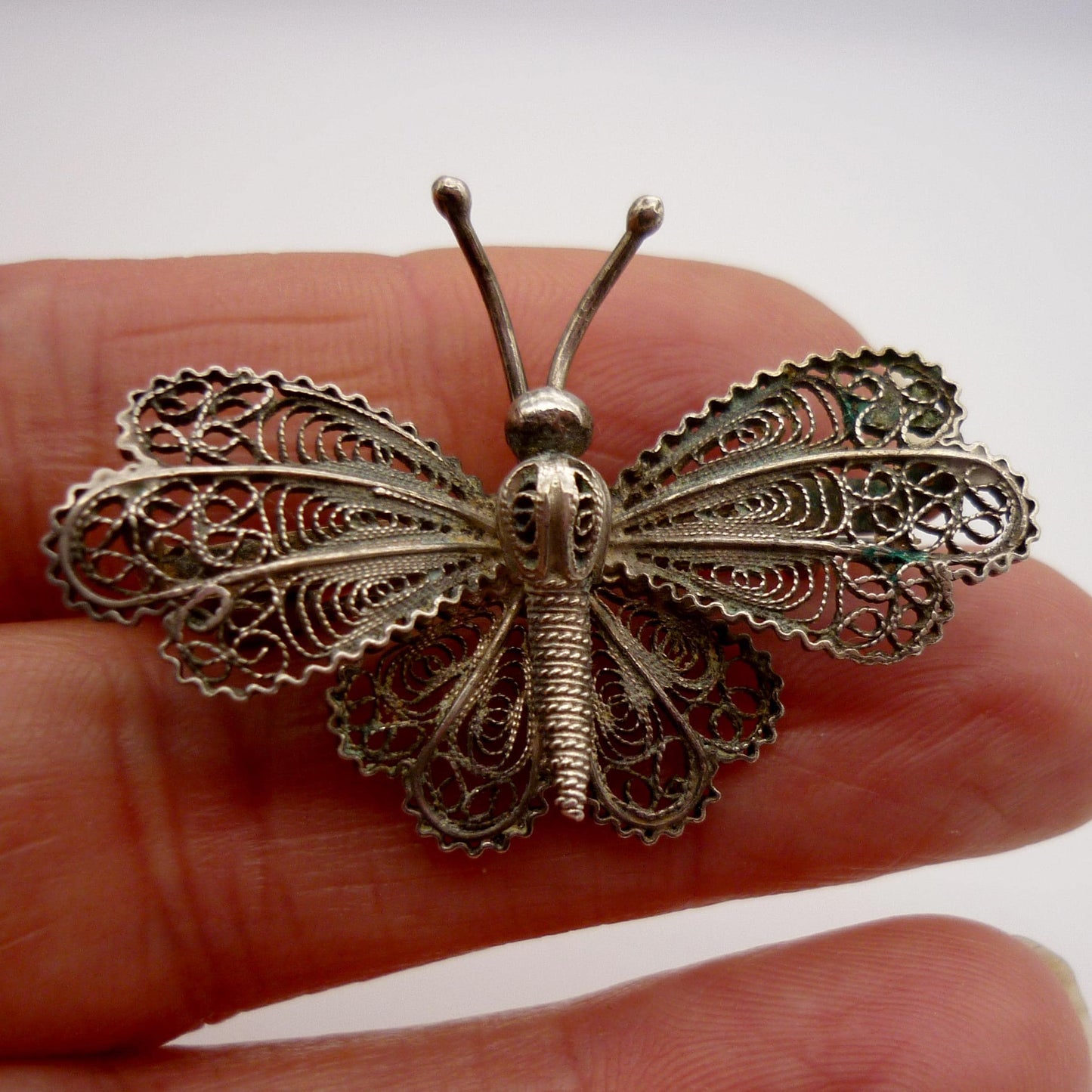 Antique Filigree Butterfly Brooch: Art Nouveau Silver Pin