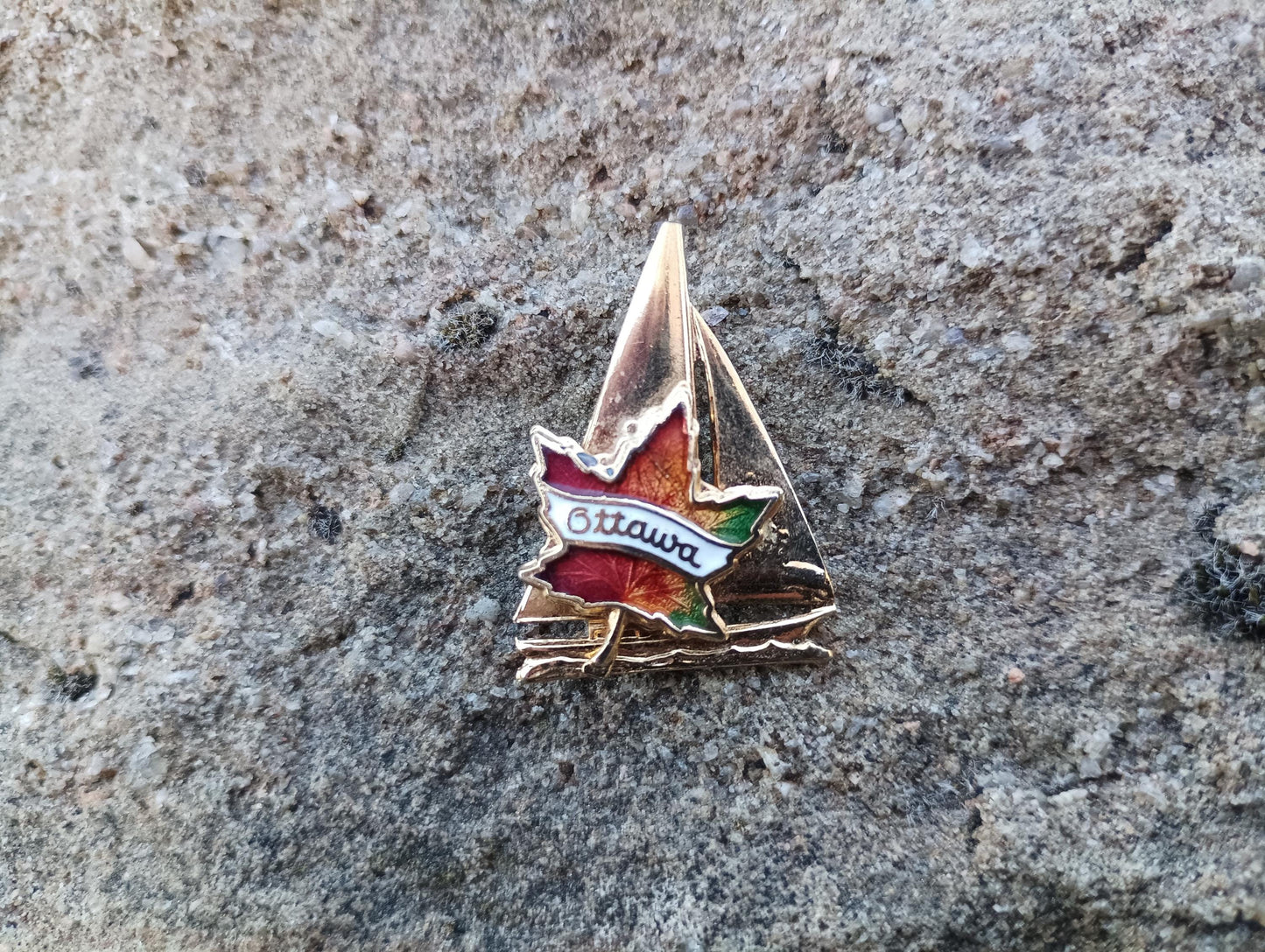Vintage Ottawa Enamel Pin: Canadian Maple Leaf Sailing Boat Souvenir