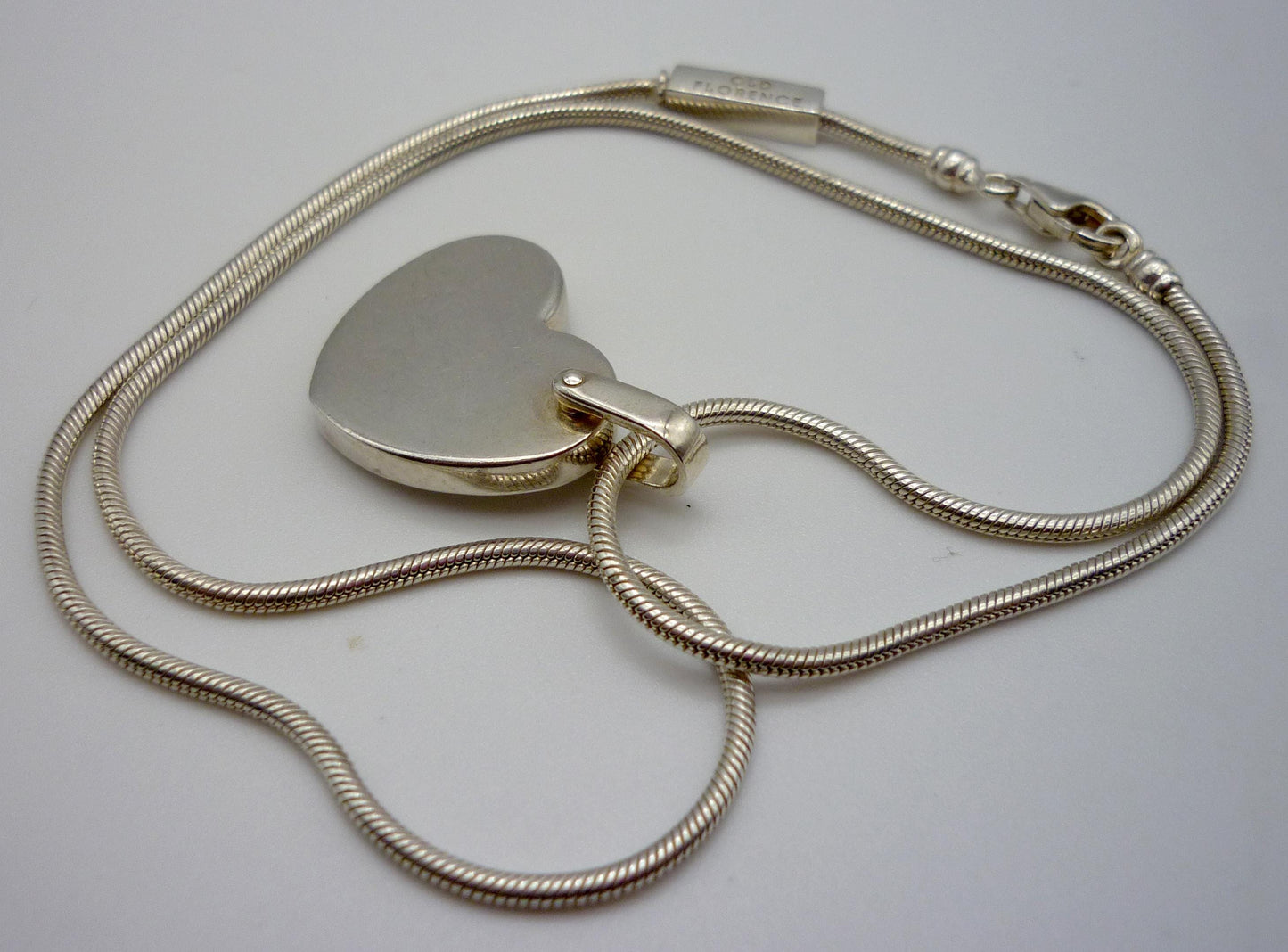 Old Florence Sterling Silver Heart Pendant on Chain
