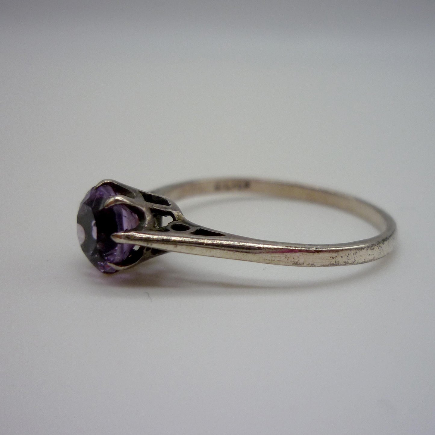 Vintage Silver Amethyst Solitaire Ring Size 8.25