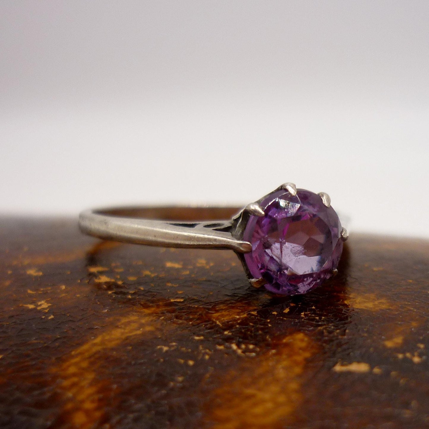 Vintage Silver Amethyst Solitaire Ring Size 8.25