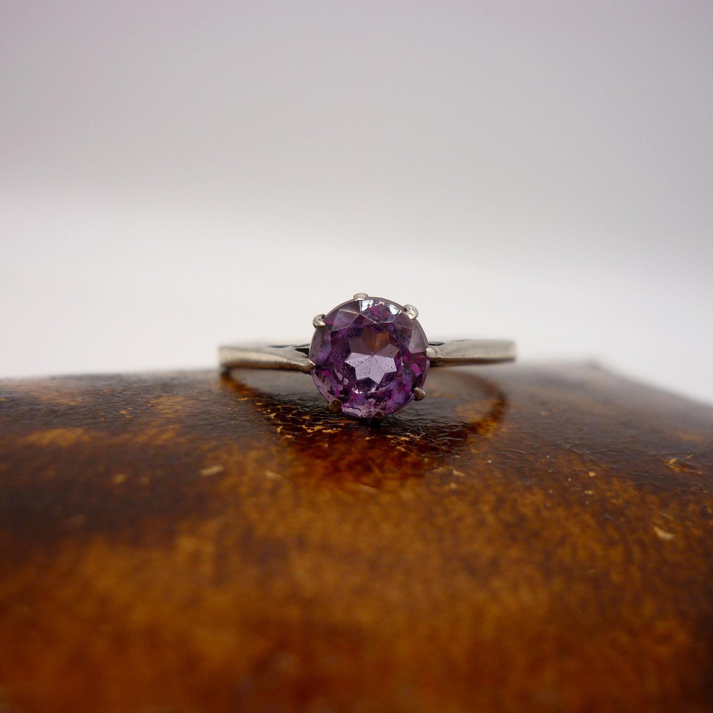 Vintage Silver Amethyst Solitaire Ring Size 8.25
