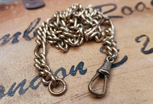 Antique Brass Albert Chain Choker: Victorian Dog Clip Clasp