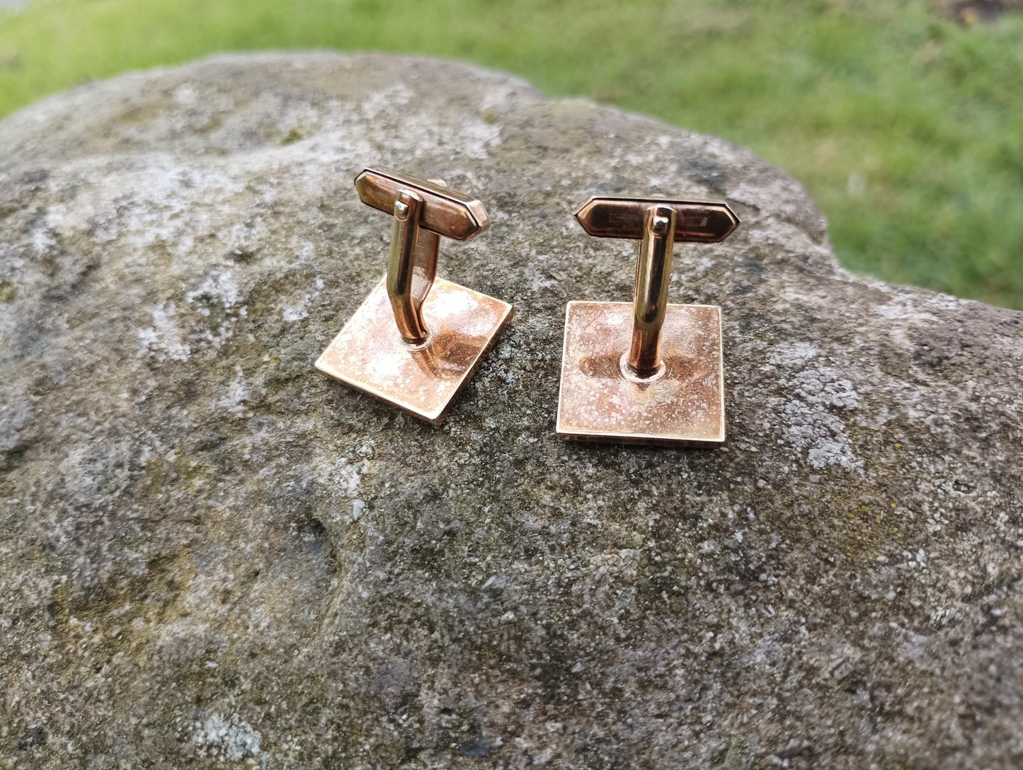 Vintage Gold Plated Cufflinks: Red and Blue Enamel, Sixties Retro Style