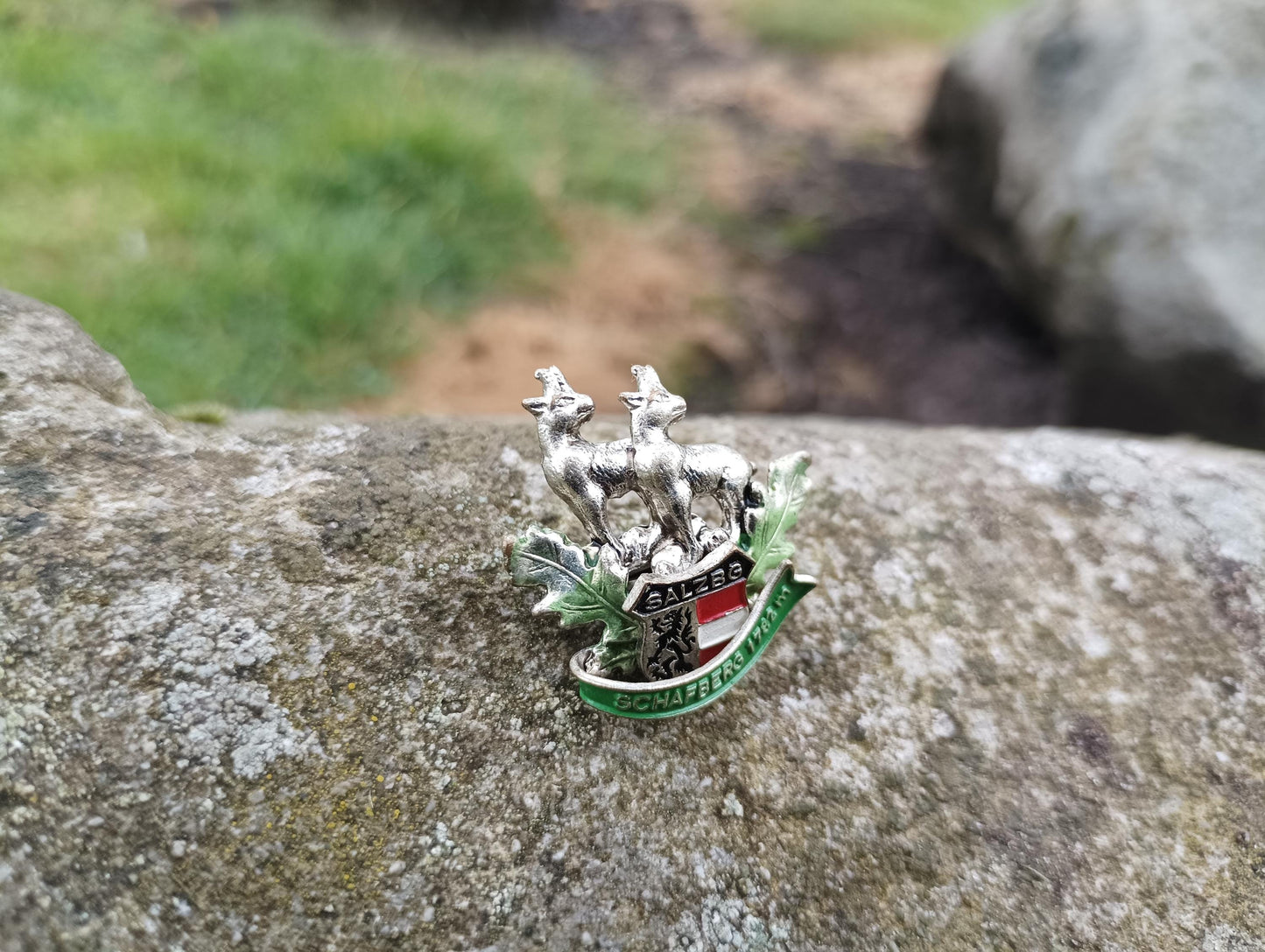 Vintage Salzburg Enamel Pin: Schafberg Mountain Goat Souvenir