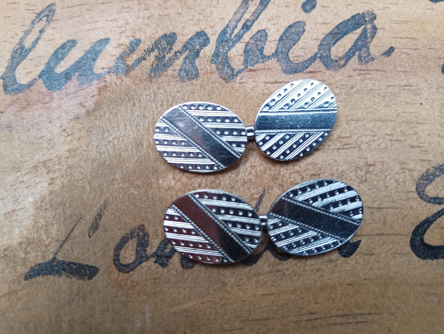 Vintage Art Deco Chrome Plated Cufflinks, 1930s Oval Jewelry