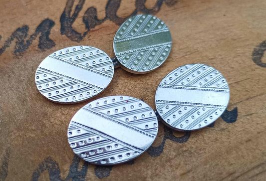 Vintage Art Deco Chrome Plated Cufflinks, 1930s Oval Jewelry