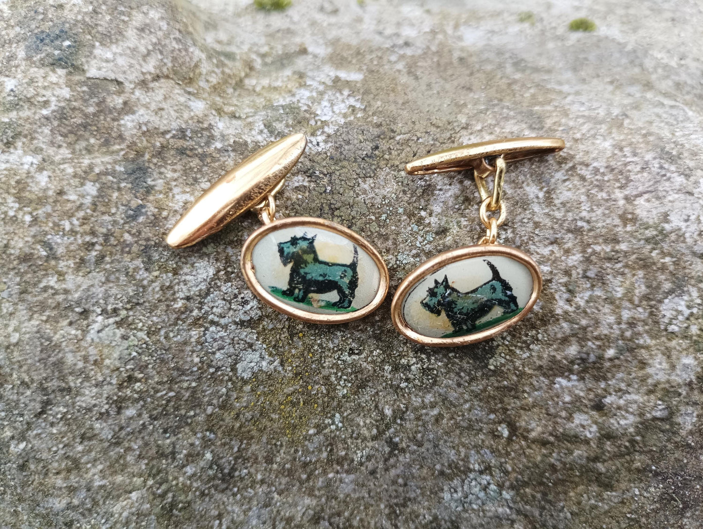 Vintage 1930s Scottish Terrier Cufflinks: Art Deco Gold Plated Dog Jewelry