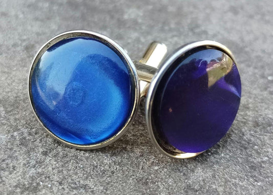 Vintage 60s Iridescent Cufflinks: Blue & Purple Mod Style