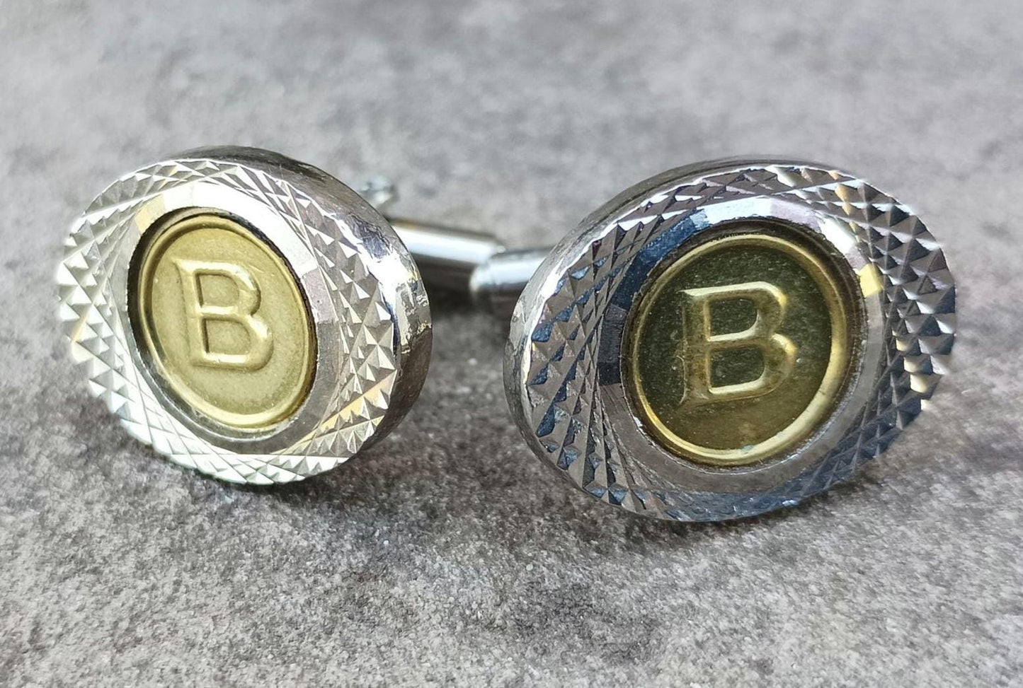 Vintage Silver Plated Letter B Cufflinks: 1960s Retro Brass Accessory
