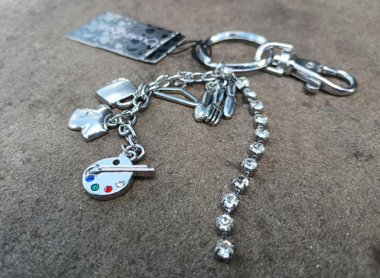 Vintage Buckingham Keyring Charm Set: Rhinestone Lobster Clip