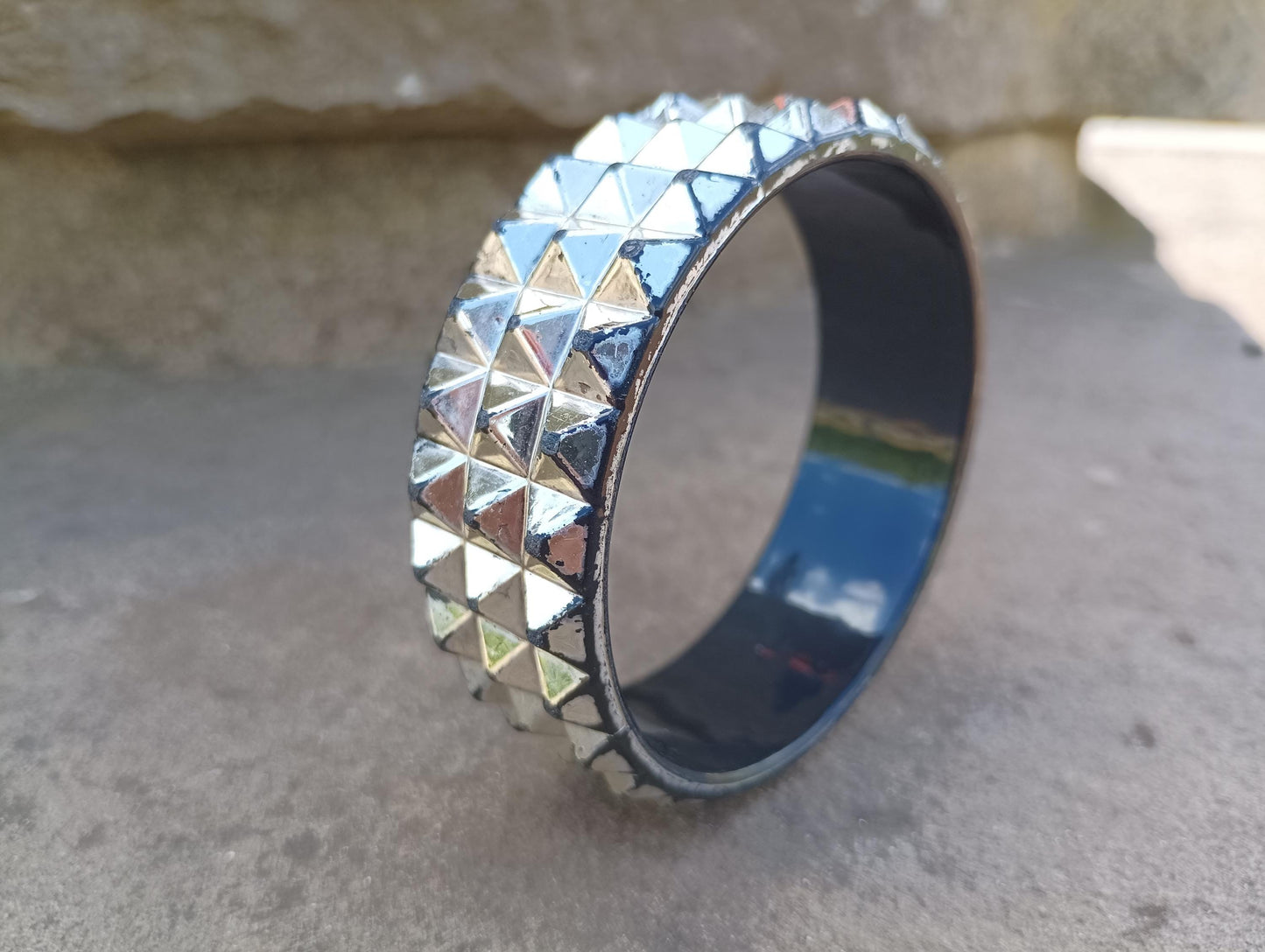 Vintage 80s Punk Studded Bangle: Black Plastic Bracelet