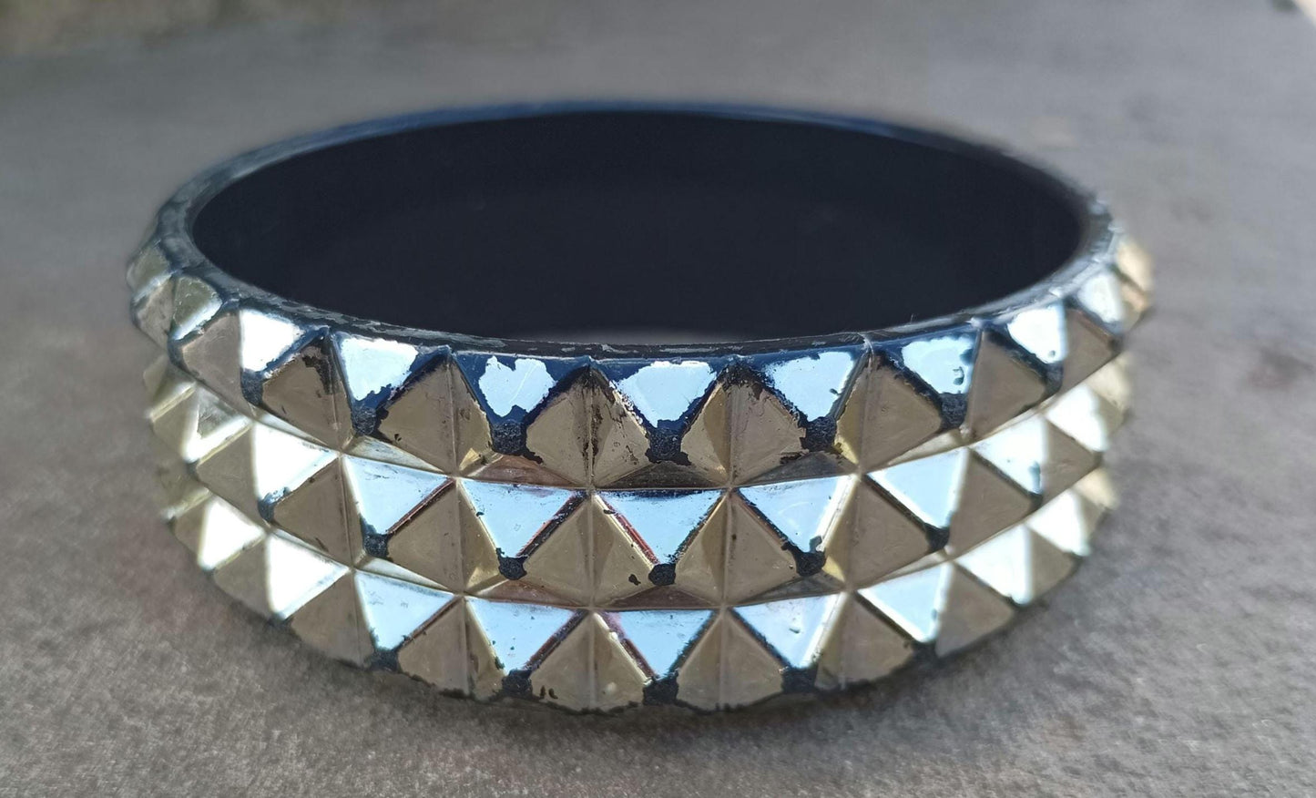 Vintage 80s Punk Studded Bangle: Black Plastic Bracelet