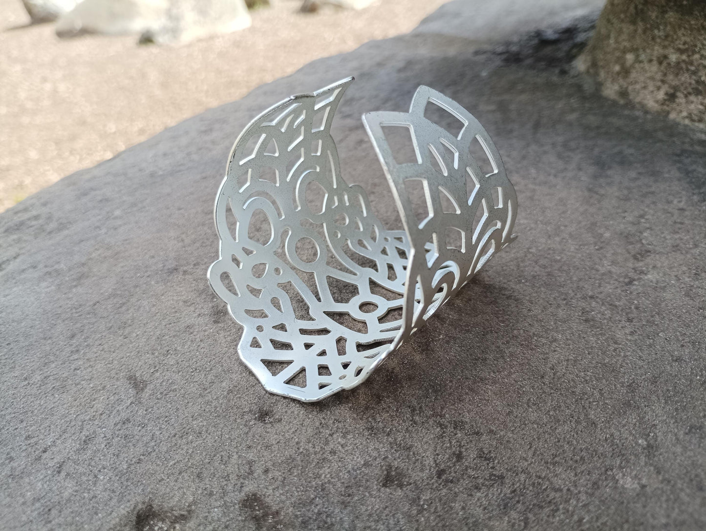 Vintage Silver Tone Cuff Bangle: Filigree Cut Out Statement Bracelet