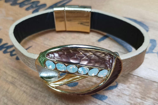 Vintage 1980s Bangle Bracelet: Retro Magnetic Clasp, Peach Rhinestones