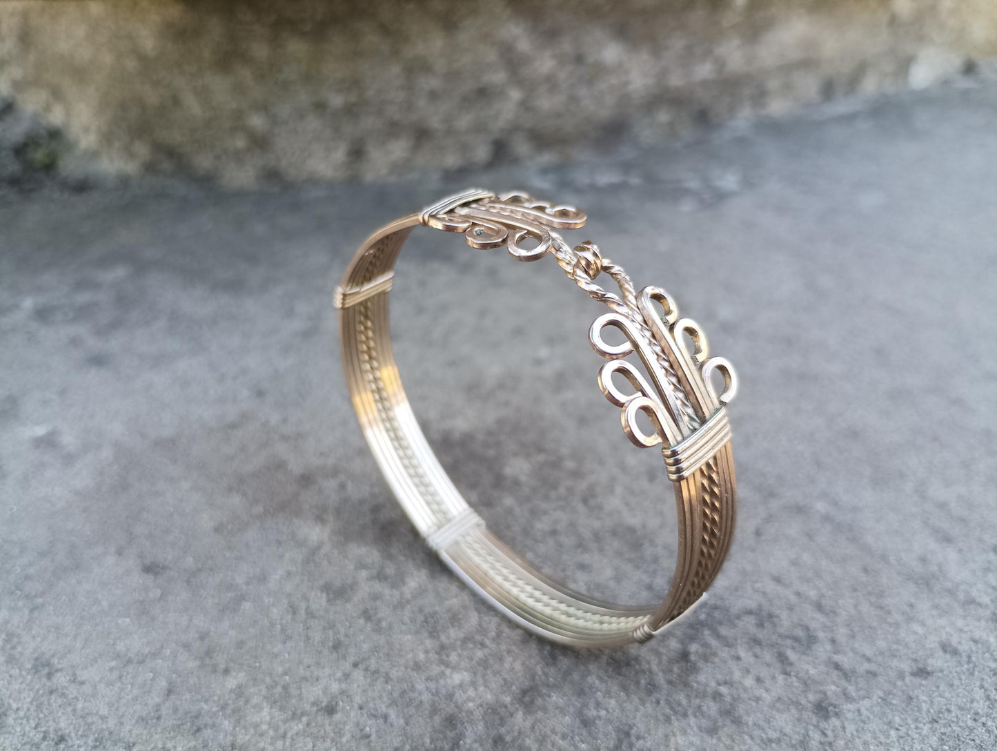Vintage Gold Plated Woven Bangle: Edwardian Twisted Wire Bracelet