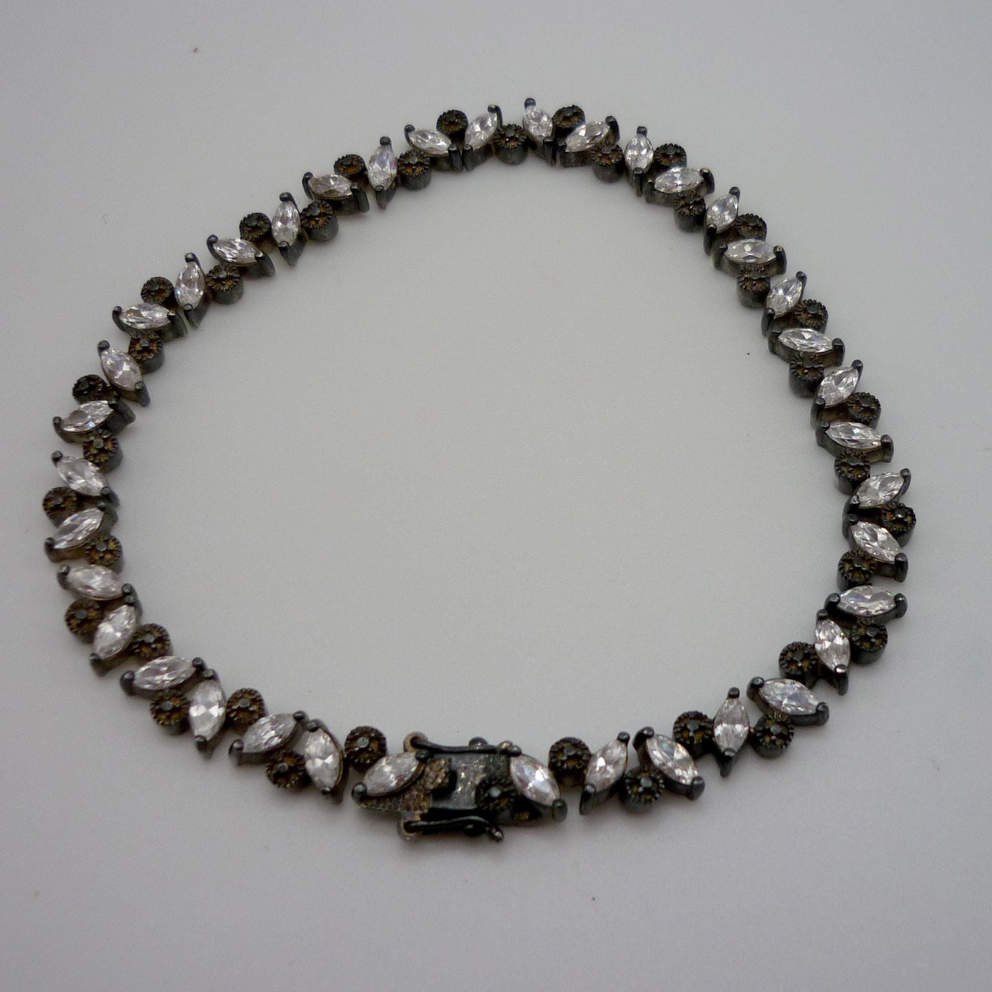 Vintage Sterling Silver Tennis Bracelet, Marquise Cut Cubic Zirconia