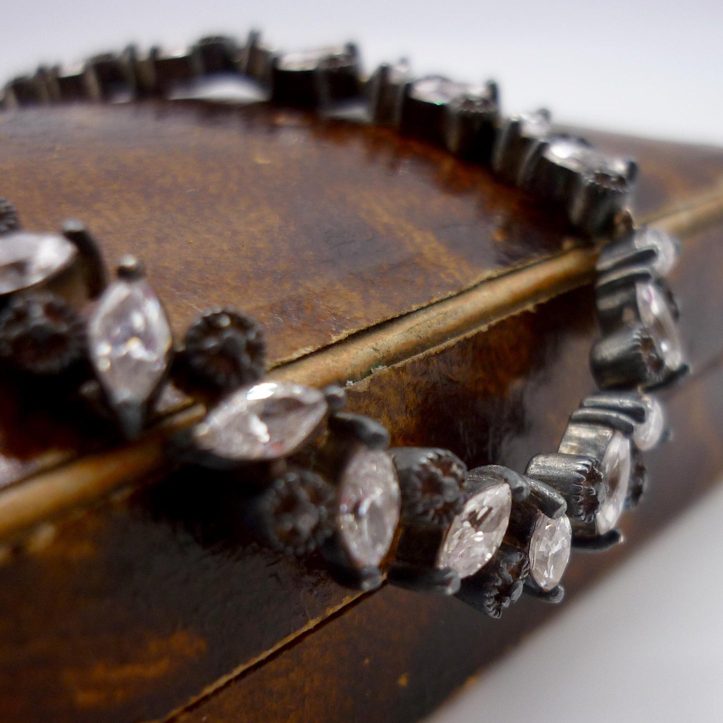 Vintage Sterling Silver Tennis Bracelet, Marquise Cut Cubic Zirconia