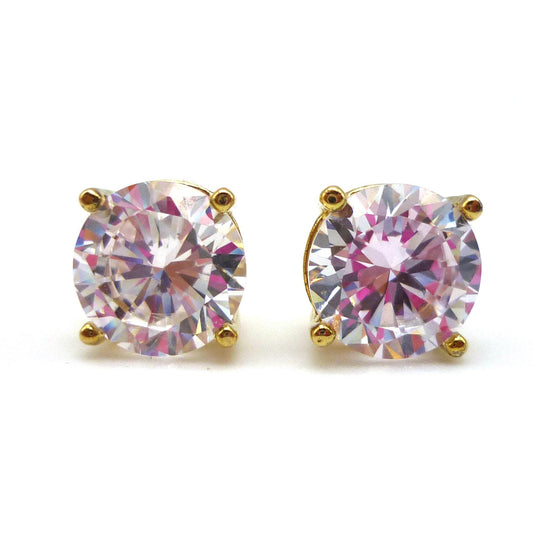 Gold Plated Sterling Silver Simulated Diamond Stud Earrings, Cubic Zirconia Studs