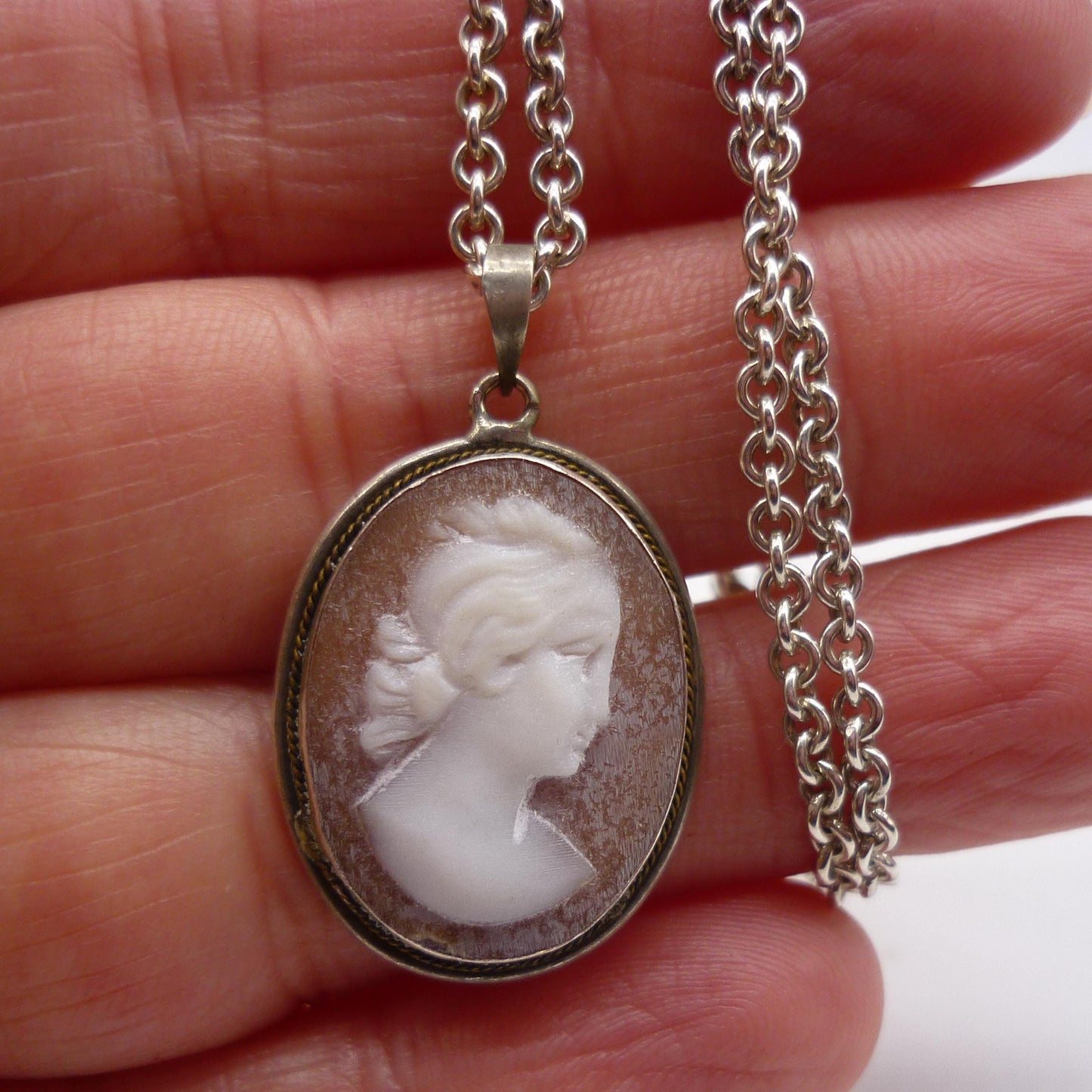 Cameo Necklace, Vintage Shell Cameo Pendant on Chain