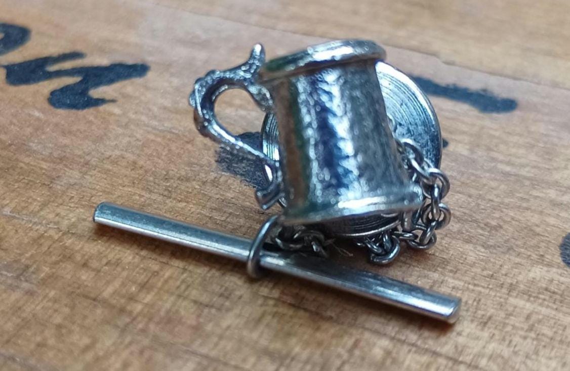 Vintage Tankard Tie Tack: Silver Tone Beer Stein Lapel Pin