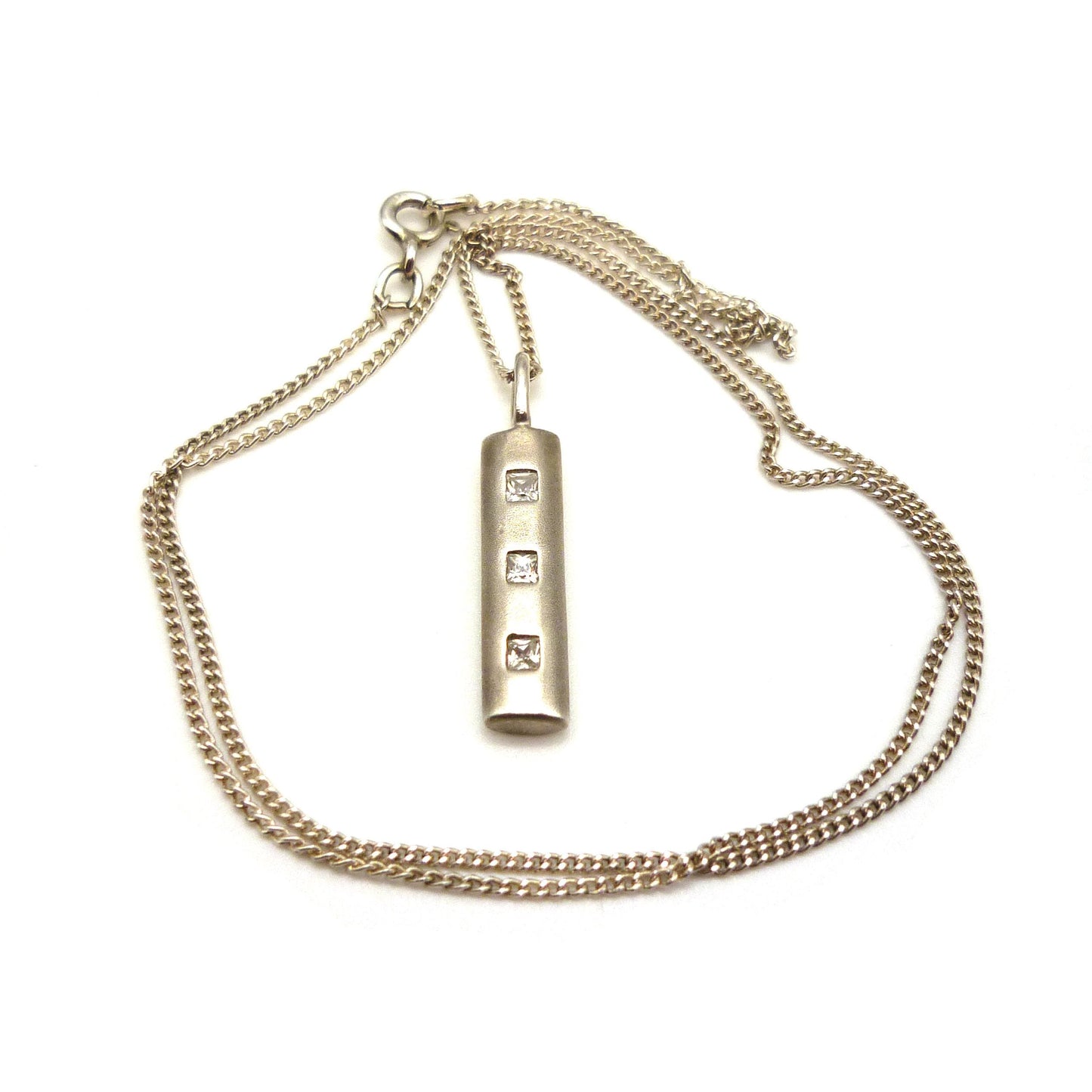 Vintage 925 Sterling Silver Bar Pendant on Chain