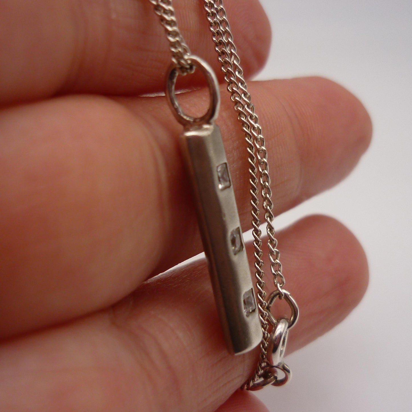 Vintage 925 Sterling Silver Bar Pendant on Chain