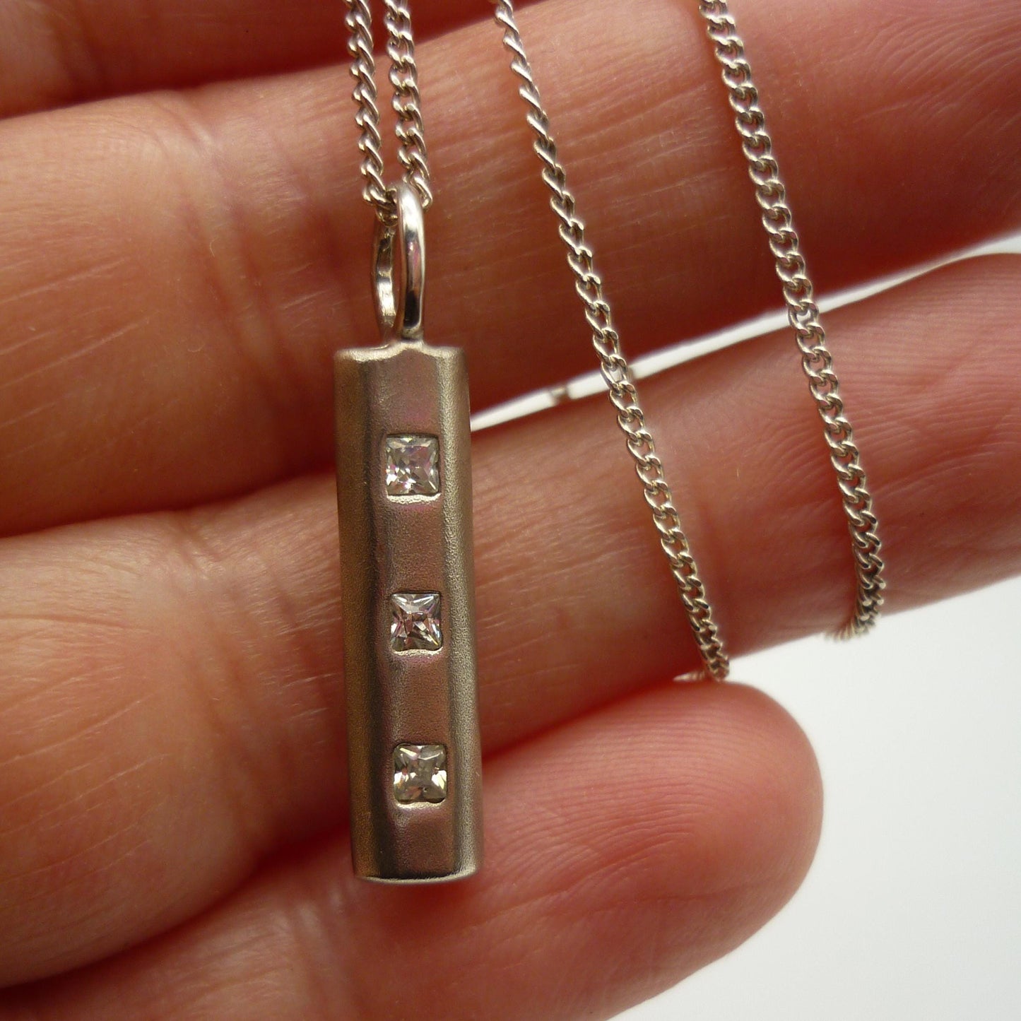 Vintage 925 Sterling Silver Bar Pendant on Chain